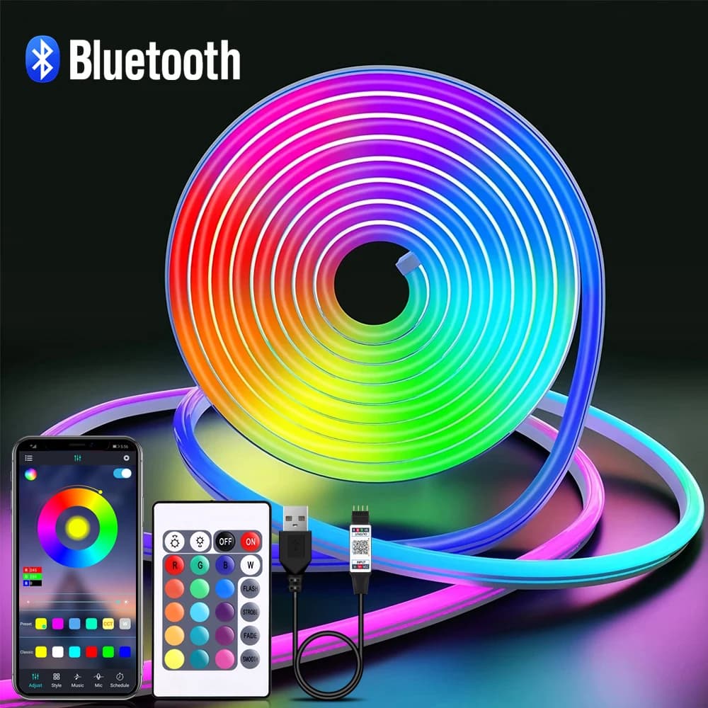 Striscia LED al neon RGB USB 5V Luci al neon con nastro flessibile impermeabile con app e telecomando per la decorazione della stanza di casa