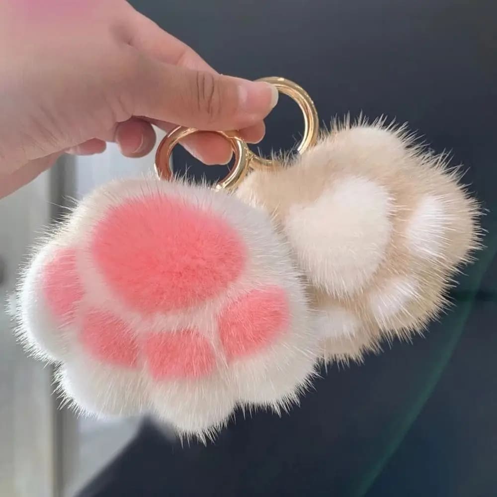 Portachiavi con ciondolo zampa di gatto Portachiavi in soffice pelliccia sintetica Kawaii Giocattolo di peluche Regalo per bambini Portachiavi con ciondolo chiave per auto zaino