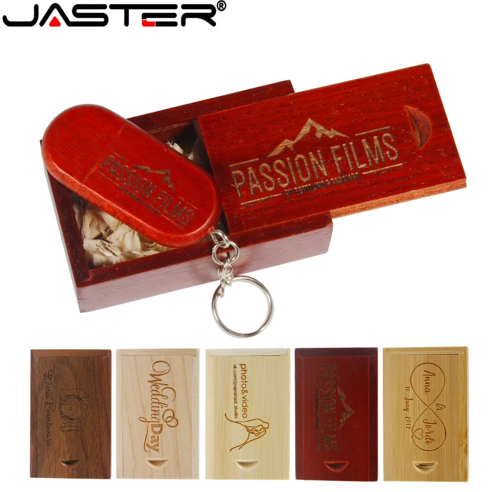 Chiavetta USB 2.0 in legno JASTER Chiavetta USB da 128 GB 64 GB Chiavetta di memoria ovale con logo personalizzato gratuito con scatola/catena Disco U da 32 GB 16 GB 8 GB