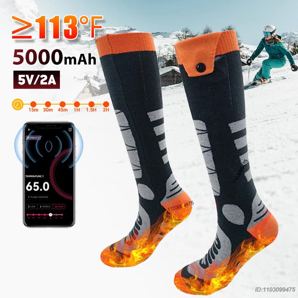 Nuovi Calzini Riscaldati con Controllo APP, Calzini Elettrici Riscaldati per Uomo e Donna, Calzini Termici Ricaricabili a Batteria, Scalda Piedi Lavabili