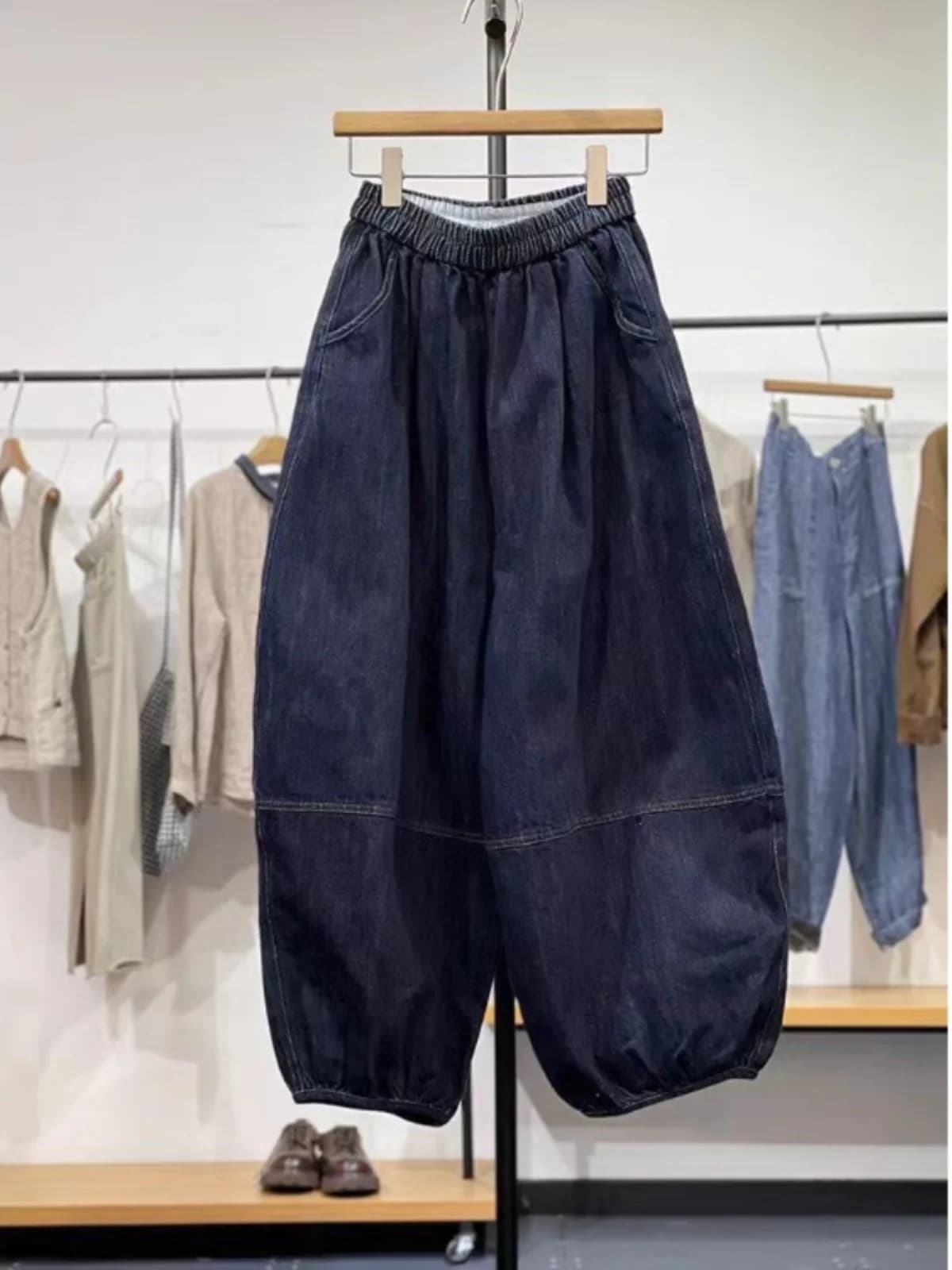 Harem Pants in Women's Vintage Denim Plus Sizes, with Patchwork and Elastic Life, Gamba Larga, Lantern Model, Soft and Slender Fit, Casual