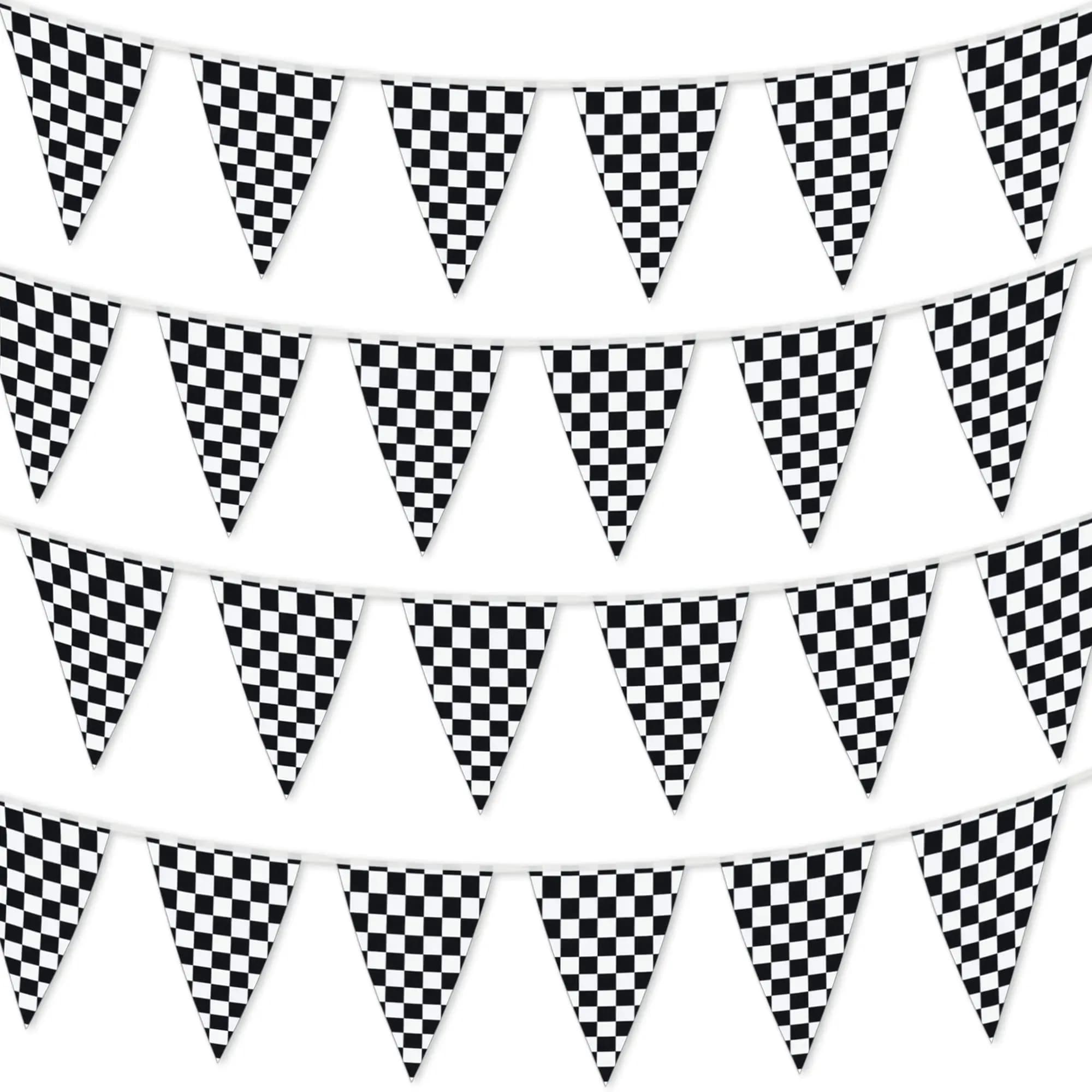 Racing Car Party Triangle Flag Banner Checkered Flag Pennant Banner for Racing Car Birthday Party Decoration Backdrop Decoration