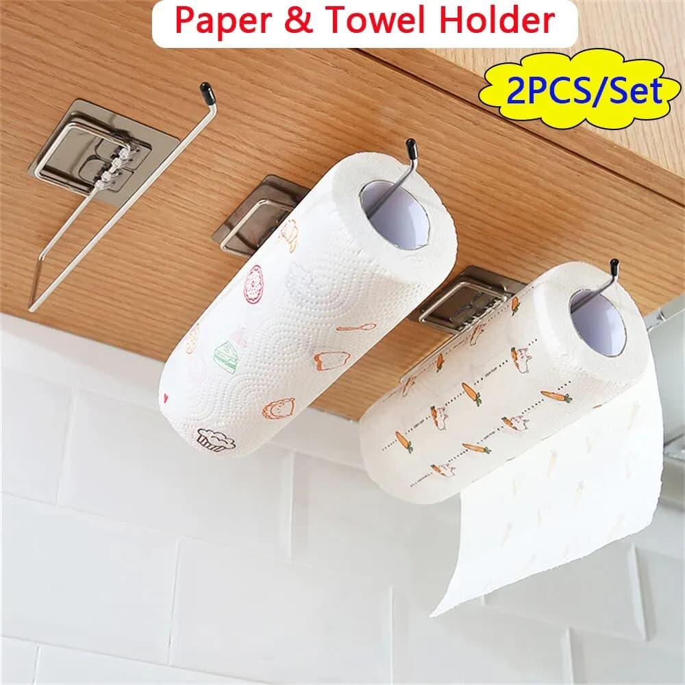 2 pezzi porta asciugamani di carta da cucina adesivo porta carta igienica porta asciugamani dispenser di fazzoletti porta tovaglioli in rotolo accessori per riporre l'armadio