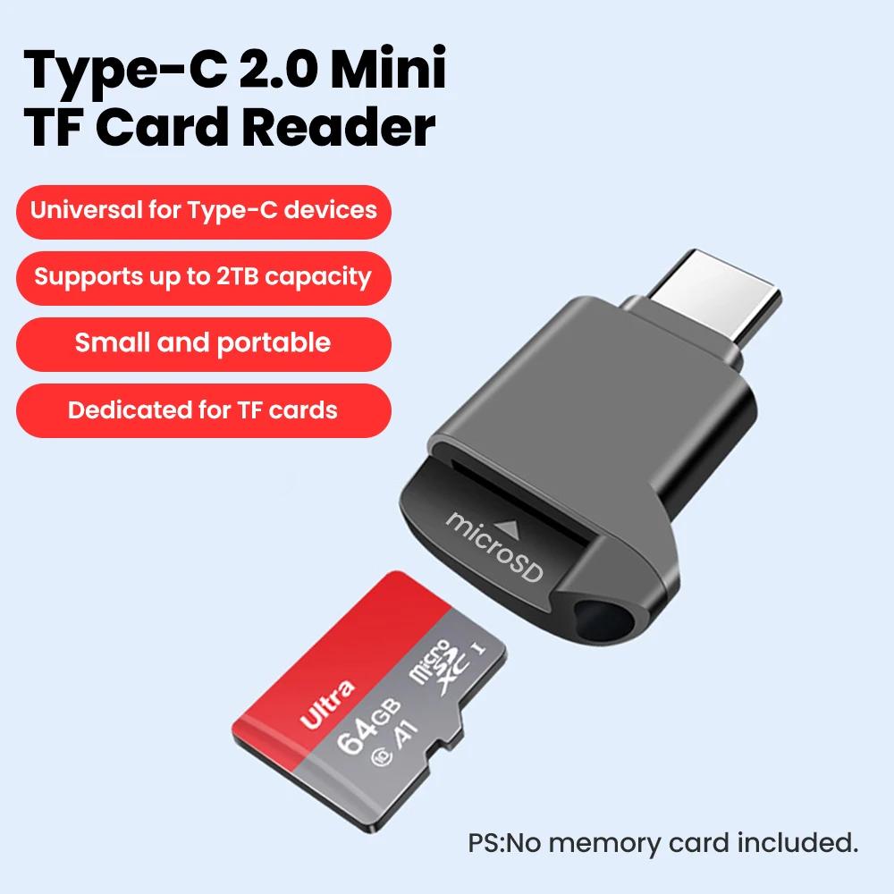 Type-C 2.0 Mini TF Card Reader External Storage Black Elasticized for Memory Stick USB C 2.0 for Iphone 17 16 Mini Card Reader TF