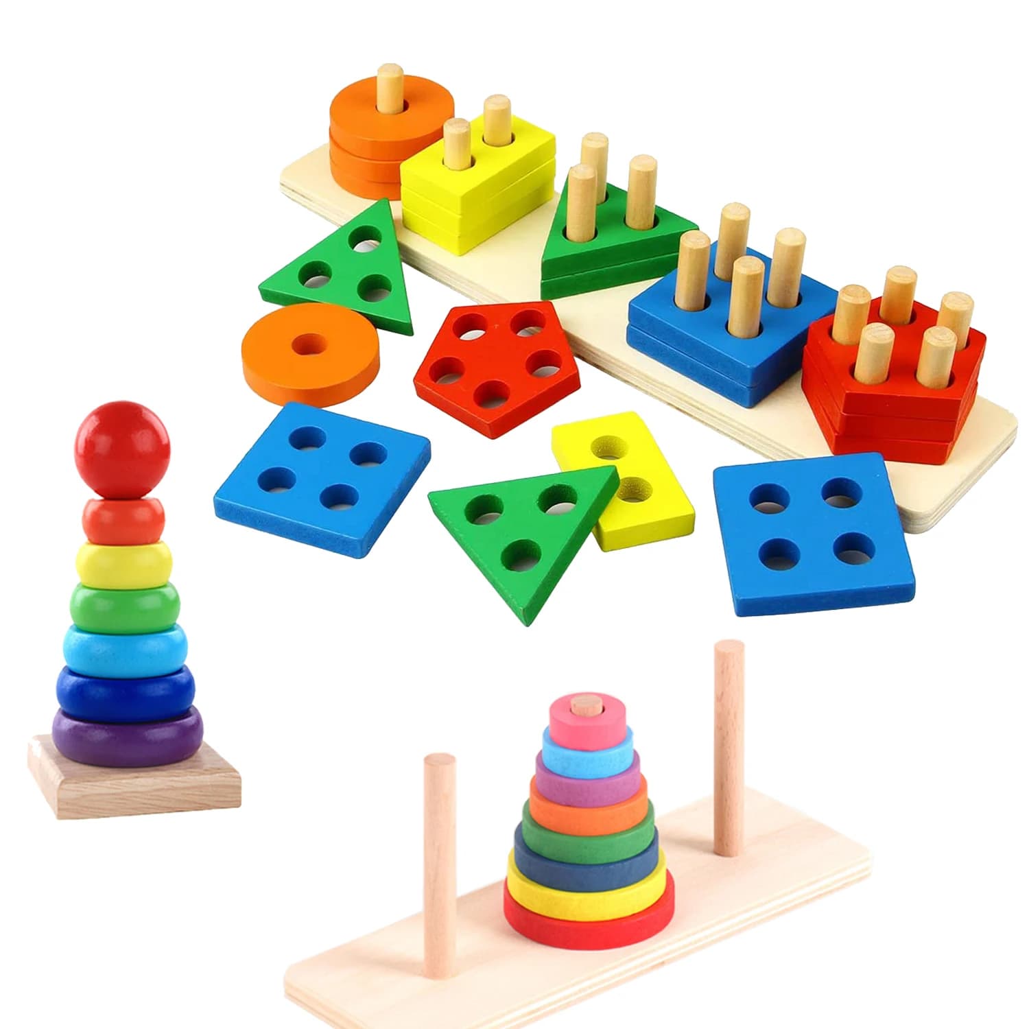 Giocattoli in legno per bambini Arcobaleno impilabile Anello Torre Blocchi Puzzle Giocattoli Montessori Educativi Forma di colore Gioco geometrico Giocattoli per bambini