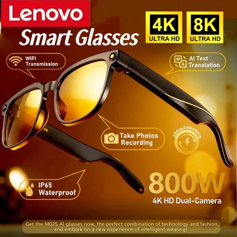 New Intelligent Glasses Lenovo 2026 8K HD AI Multifunction with Translation, Recording Photos and Videos, Bluetooth Calls, Music Player and Camera