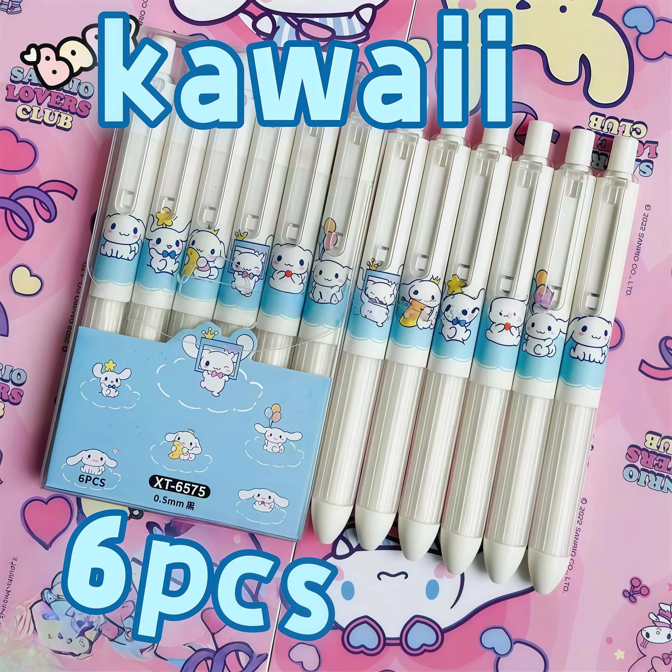 Set di 6 Penne Gel Sanrio Cinnamoroll Kawaii, Inchiostro Nero 0.5mm, Penne Retrattili Carine per Scuola, Ufficio e Diario