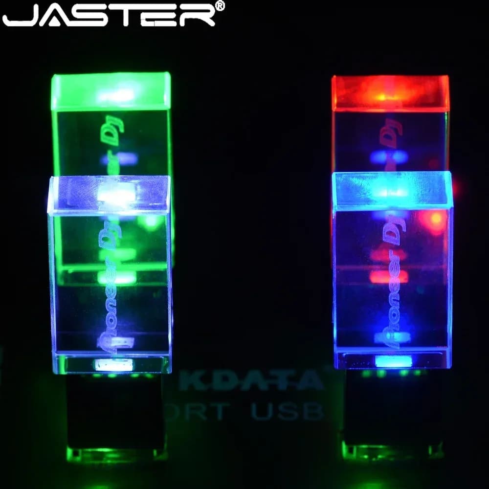 Logo Pioneer DJ Luci a LED Chiavetta USB in cristallo 128 GB Coperchio dorato Chiavetta USB 64 GB Memory Stick Capacità reale da 32 GB Disco U da 16 GB