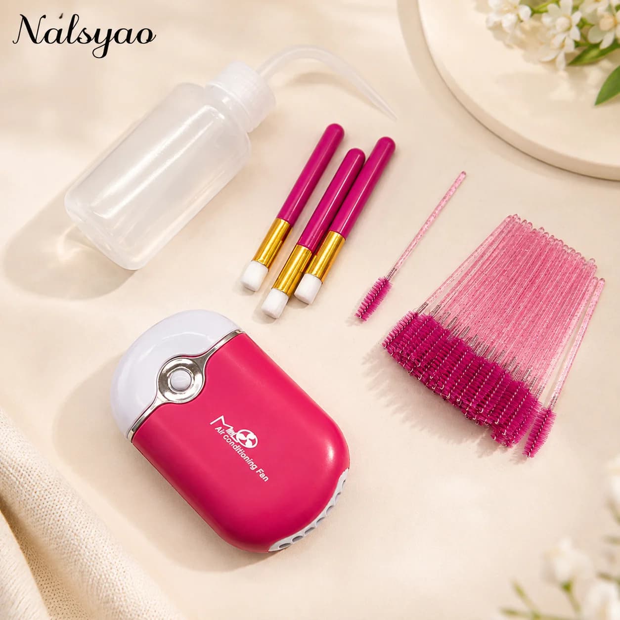 Lash Fan Supplies for Eyelash Extension with USB Mini Portable Eyelash Dryer Shampoo Brush Brush Brushes for Mascara Plastic Washing Bottle