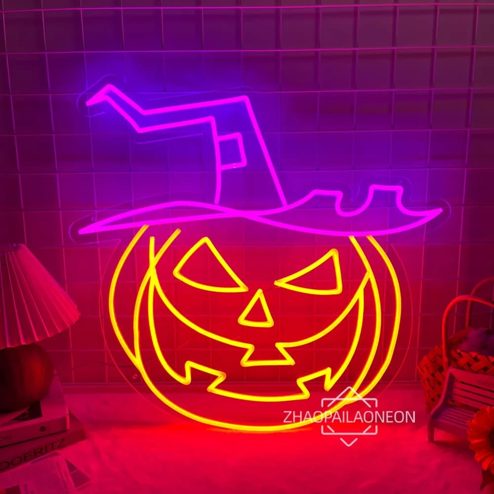 Insegna al neon di zucca Decorazioni di Halloween Lanterne di zucca Illuminazione a LED Regali di Halloween per la decorazione della casa della camera da letto dei bambini