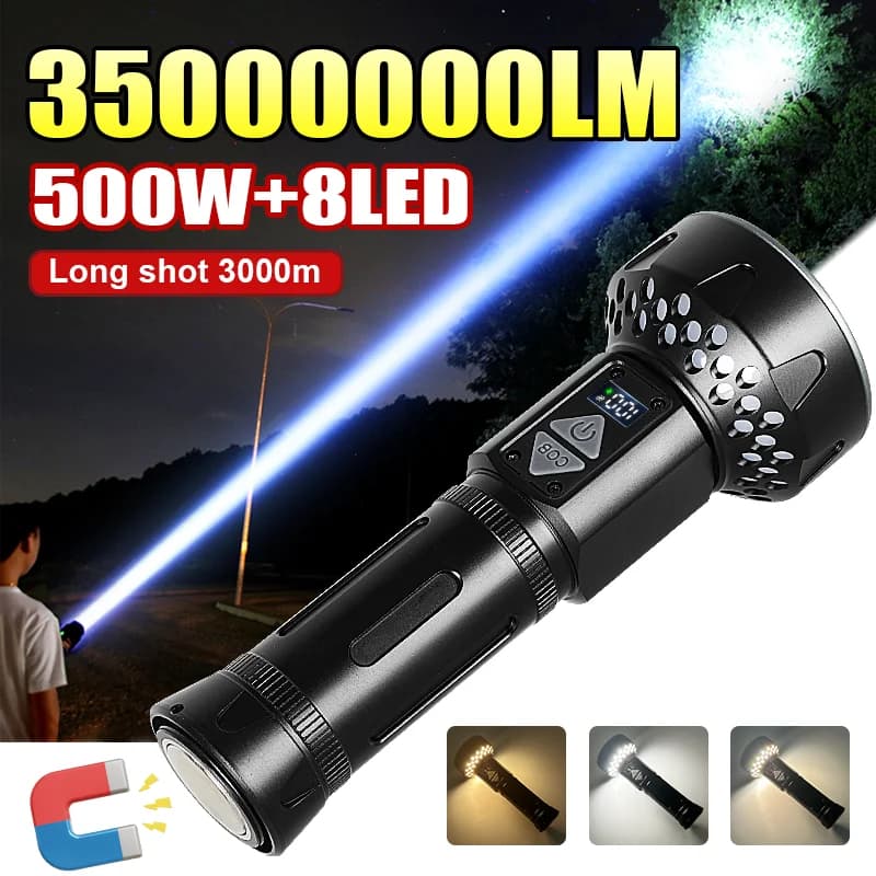 2500000LM Nuova torcia ultra potente 500W + COB Torcia tattica super luminosa Torce LED potenti ricaricabili con magnetico