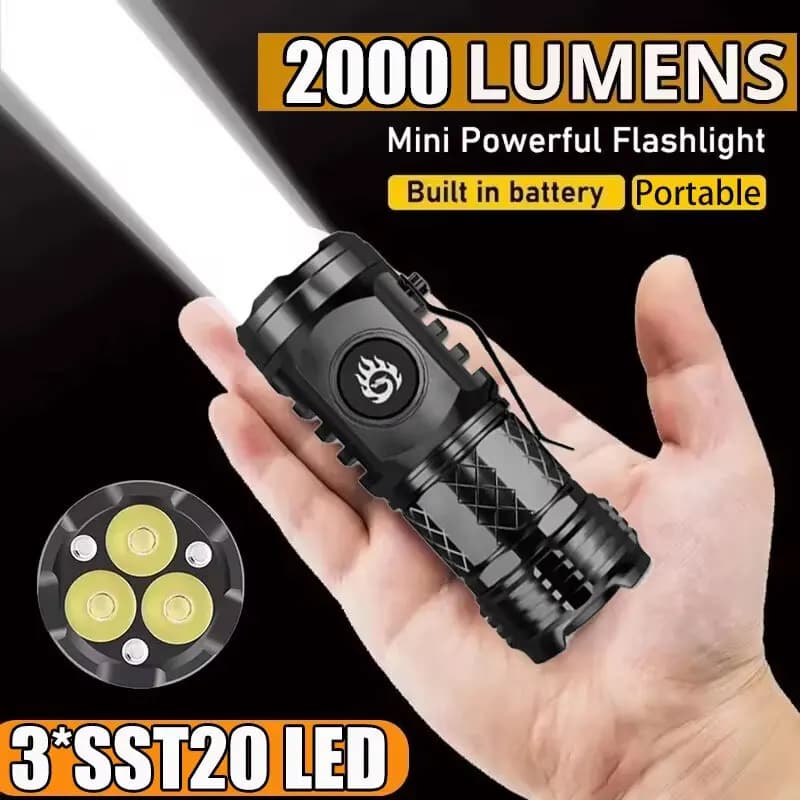 Mini Powerful LED Flashlight with 3 LEDs, Small Rechargeable Pocket Flashlight, Super Bright Lantern with Clip for Hat