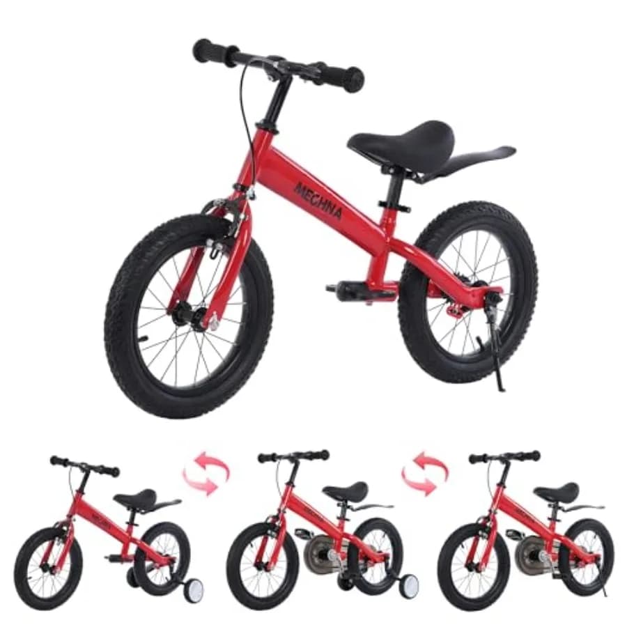 2 in 1 Toddler Balance Bike 14 inch Wheel Bike Aged 3-7 Years Old with Footrest Detachable Training Wheels Caliper and Coaster