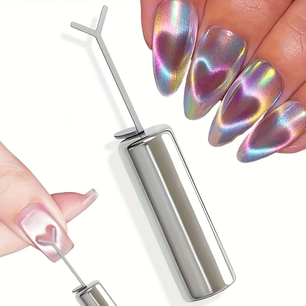 2 Pieces Magnetic Heart Shape Auxiliary Instrument Y for Cat Eye Effect, Compatible with Nail Magnet, for Cat Eye Effect and Hearts, DIY Tool