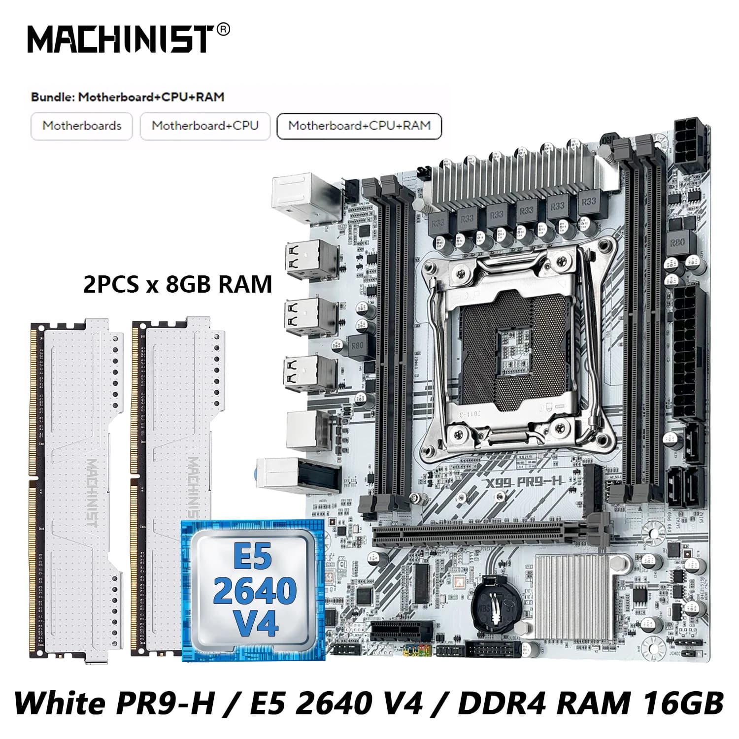 MACHINIST Set kit scheda madre X99 bianco Optiona Xeon E5 2640 V4 LGA 2011-3 CPU DDR4 2*8G = 16 GB RAM NVME/SATA M.2 PR9-H combo