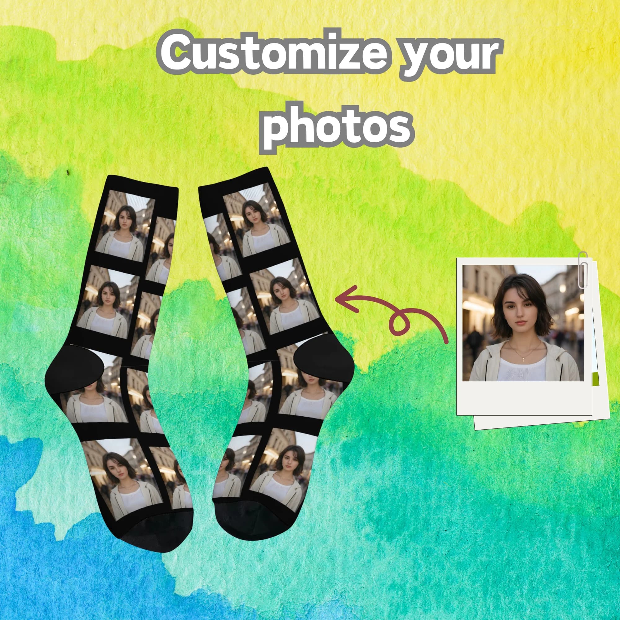 Custom socks with funny and original photos, socks with photo portrait, gifts for parties and holidays.