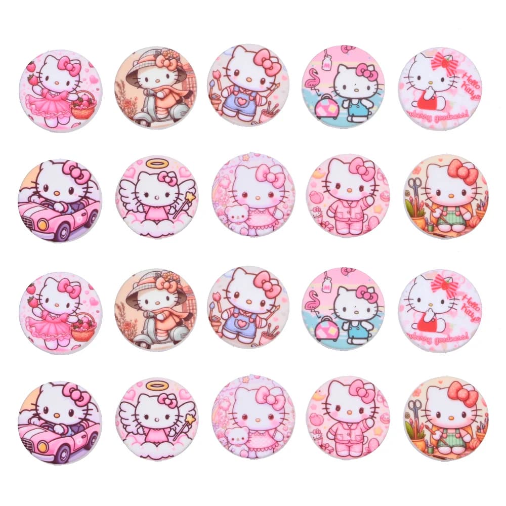 10 pz 28mm Sanrio A Tema Perline di Silicone Hello Kitty Stampato Per Il FAI DA TE Ciuccio Catena Collana Fatta A Mano Braccialetto Creazione di Gioielli