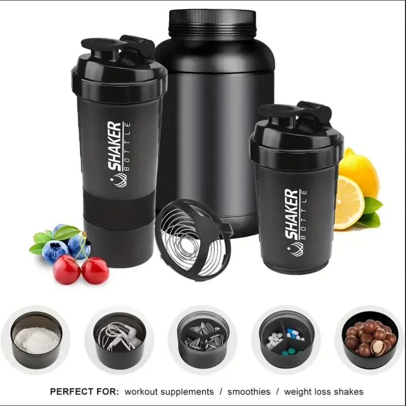 Bottiglia Shaker con contenitore di alimentazione 2 livelli frullati proteici bottiglia Shaker in polvere bottiglia d'acqua sportiva ideale per lo sport palestra Fitness