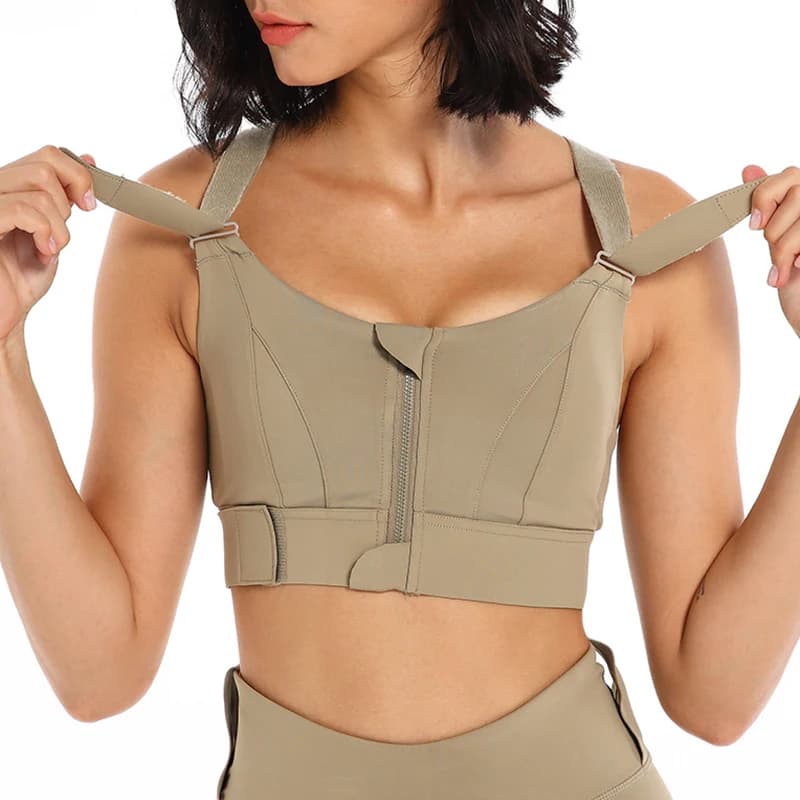 Reggiseno sportivo da donna Collant Crop Top Gilet da yoga Cerniera frontale Plus Size Cinghia regolabile Antiurto Abbigliamento sportivo Palestra Fitness Reggiseno atletico