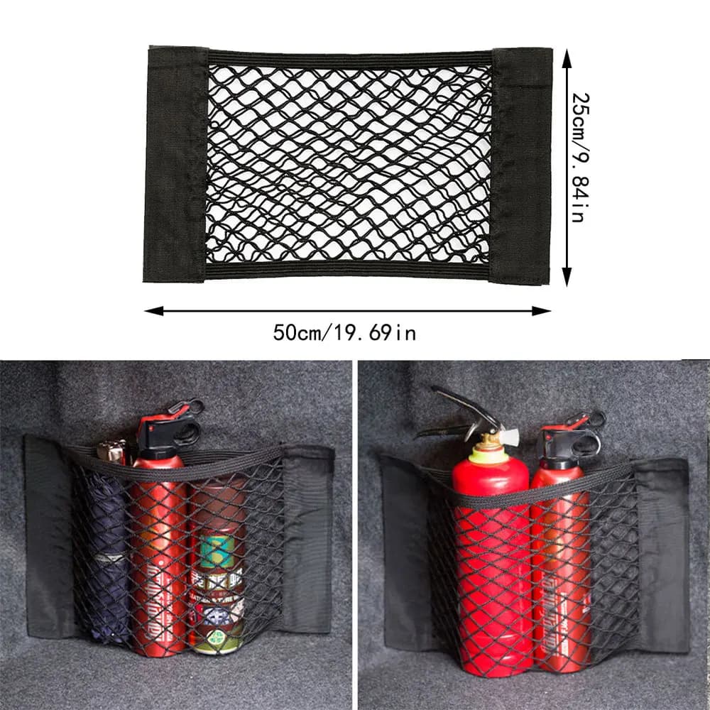 Organizzatore per bagagliaio per auto da 50 cm Borsa per sedile posteriore posteriore Tronco in rete Corda elastica Net Pocker Merci Adesivo magico Stivaggio Accessori per auto