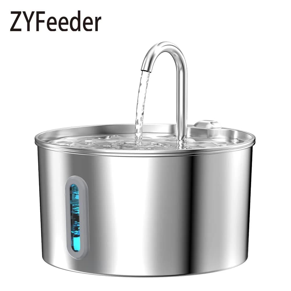 Automatic Fountain for cats 2.2 liters Stainless Steel Pet Water Dispenser Silent Water Pump Circulating Filtering Visual Window