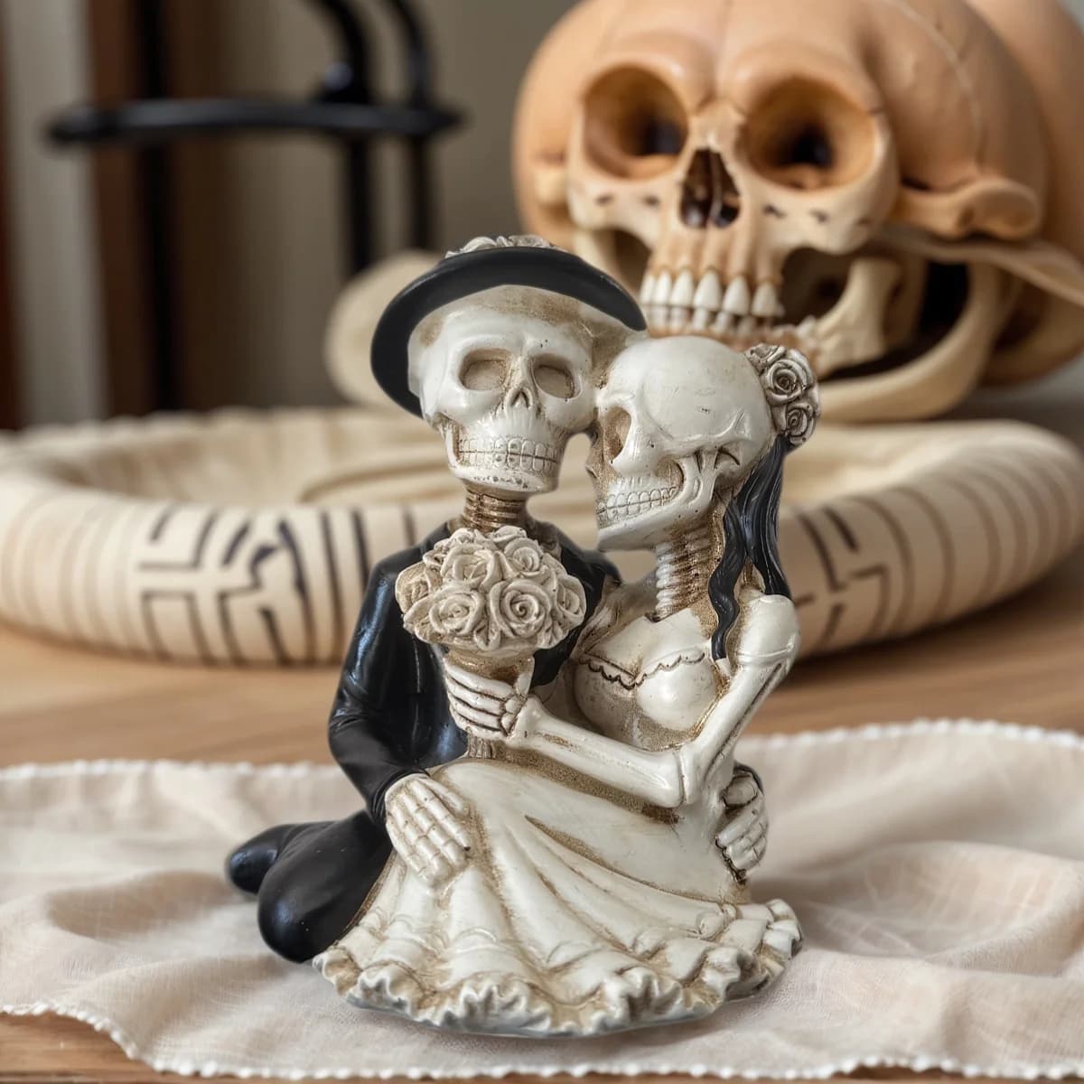 1 Piece Skeleton Couple Ornament - Gothic Romantic Resin Art Decoration, Halloween Decoration, Unique Home and Escape Game Room Display Decoration.
