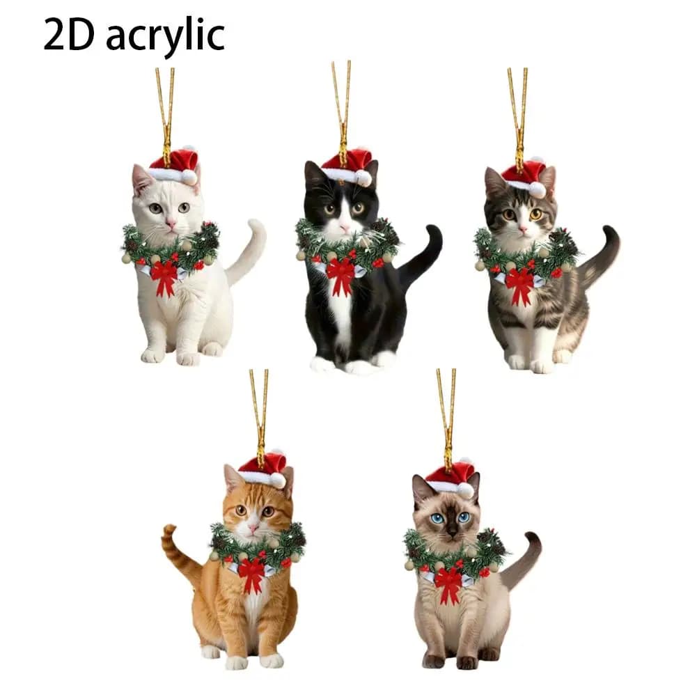 Ciondolo gatto di Natale Halloween Cartoon Animale Cappello di Natale Ornamenti per albero di Natale in acrilico 2024 Decorazioni per la casa di Capodanno