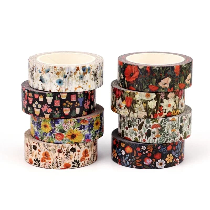 2025 NEW 1PC 10M Decor Wild Flowers Paper Washi Tapes Set for DIY Scrapbooking Adhesive Masking Tape Cute Journaling Stationery