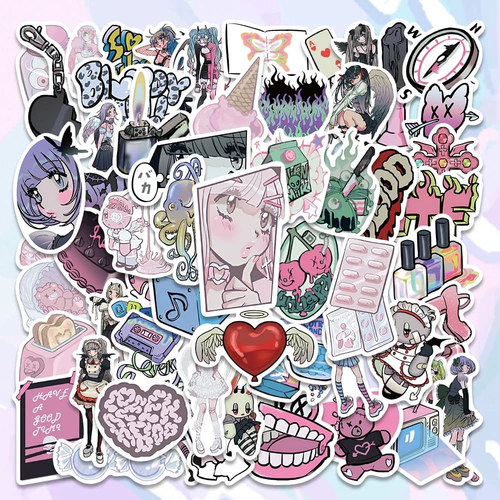 60PCS Y2K Kawaii Domi Girls Gothic Pink Stickers Cute Anime decalcomanie estetiche telefono valigia Laptop cancelleria Car Toy Sticker