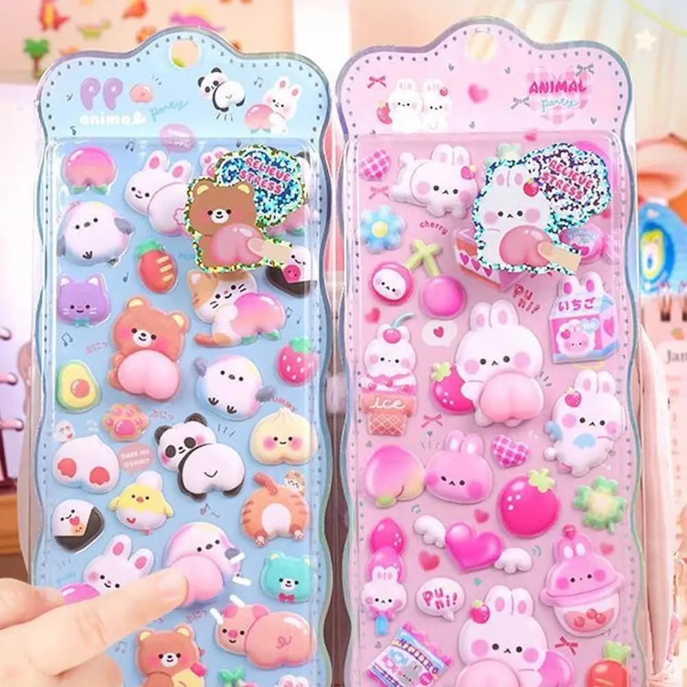 Adesivo 3D simpatico coniglietto pesca Adesivi animali Kawaii - Squishy Fidget Decalcomania fai da te per la custodia del telefono Adesivi decorativi per libri di album