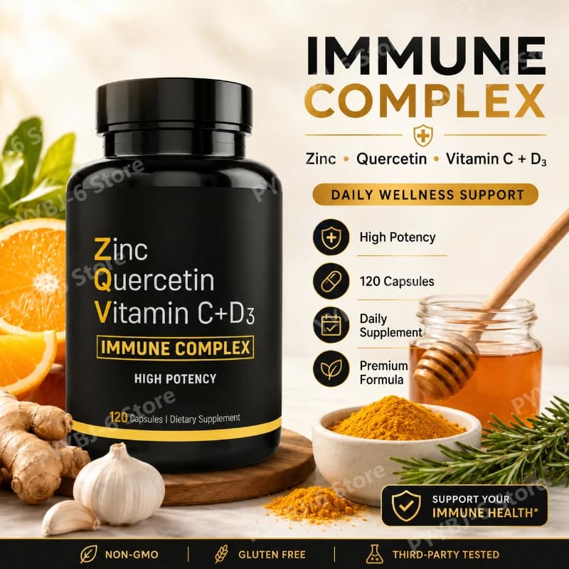 Integrator of Zinco and Quercetina with High Power with Vitamin C and D3 for Adult Immunitarian Support, No GMOs and No Glutine, 120 Capsules