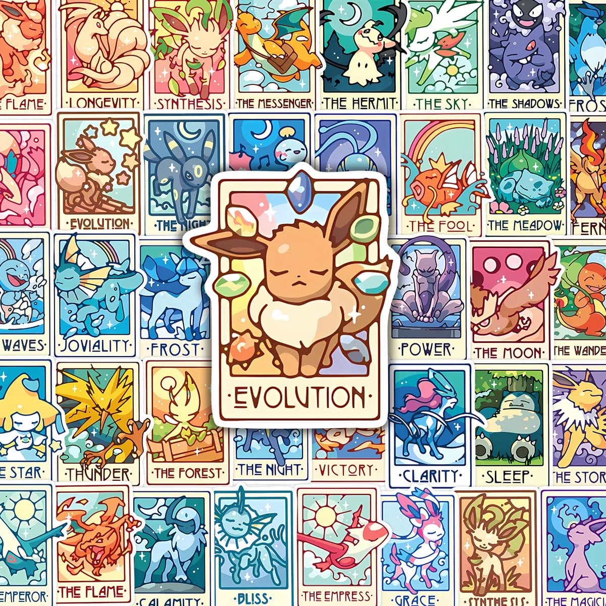 45 Pezzi Adesivi Divertenti Pokemon Tarot per Skateboard, Telefono, Bici, Notebook, Frigorifero, Auto - Regali Giocattolo Fai da Te