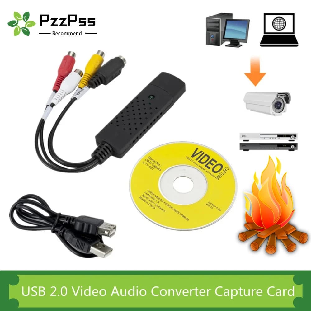 Convertitore USB2.0 da VHS a DVD, Trasforma Video Analogico in Formato Digitale, Scheda di Acquisizione Audio Video DVD VHS di Alta Qualità, Adattatore per PC