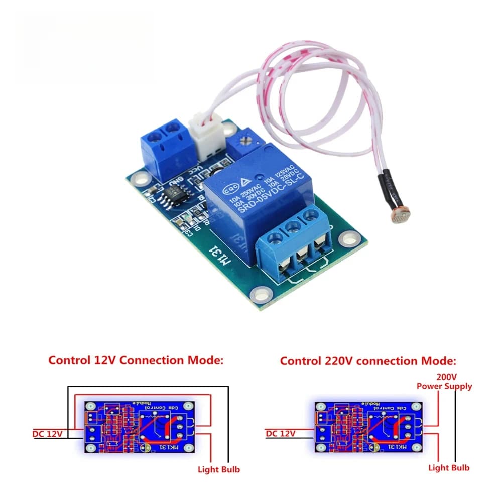 Modulo relè fotoresistenza XH-M131 da 5 V/12 V Interruttore di controllo della luce e sensore di rilevamento – Compatibile con Raspberry Pi