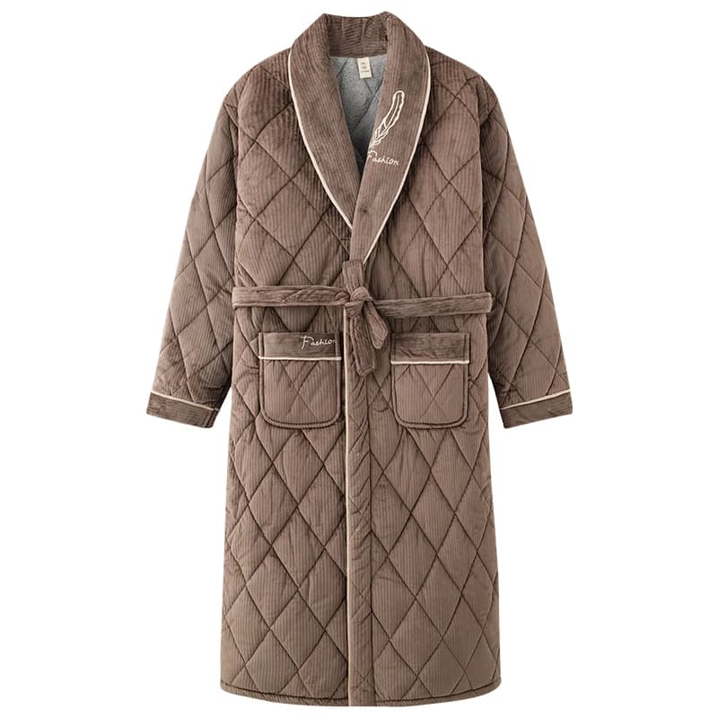 Luxury 3 Layered Coral Velvet Quilted Vestaglia Elegant Men's Thick Bathrobe Hot With Belt Long Winter Dress Men's Bathrobe