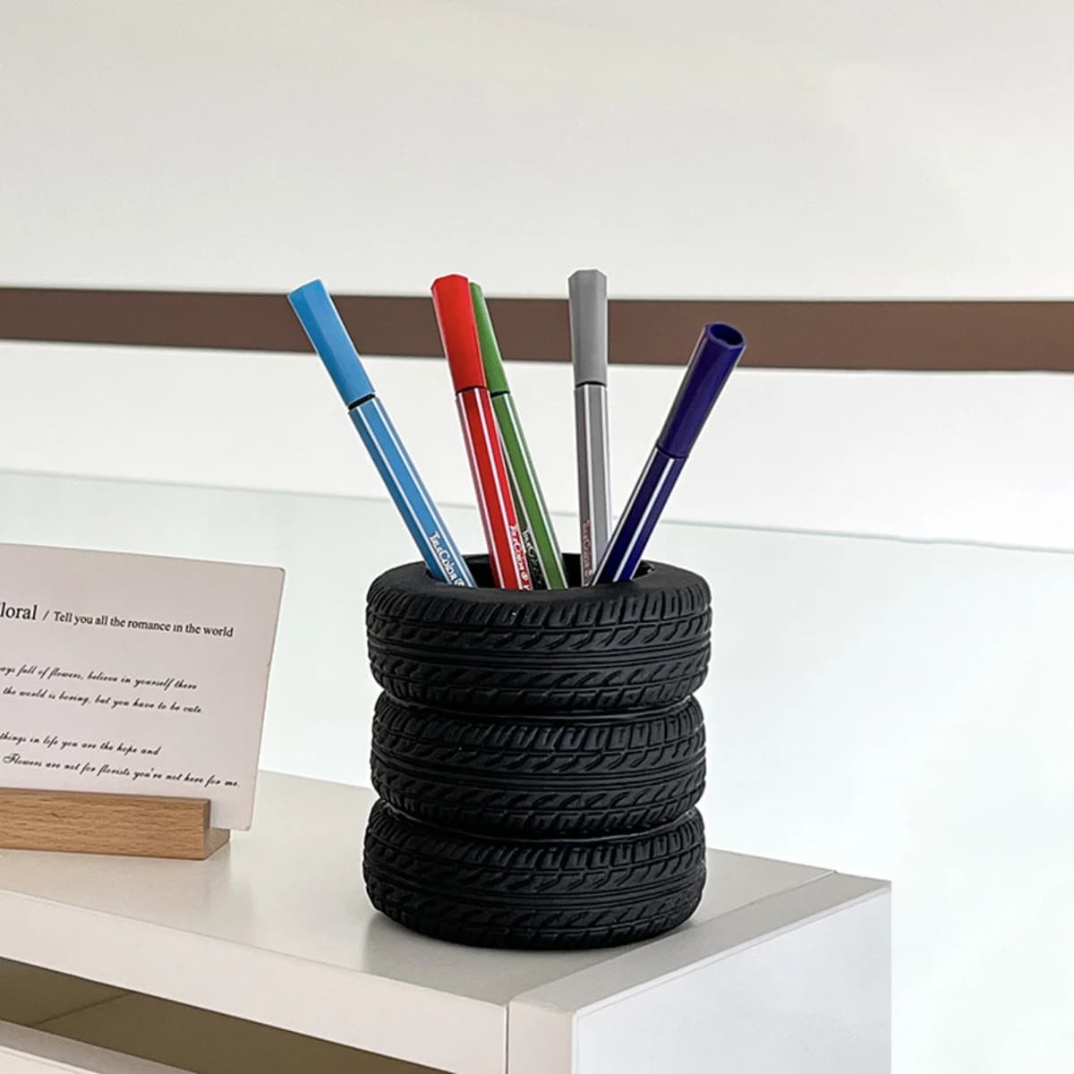Forniture per ufficio a forma di pneumatico, portapenne multifunzionale da tavolo, porta pennelli per trucco, ornamenti decorativi