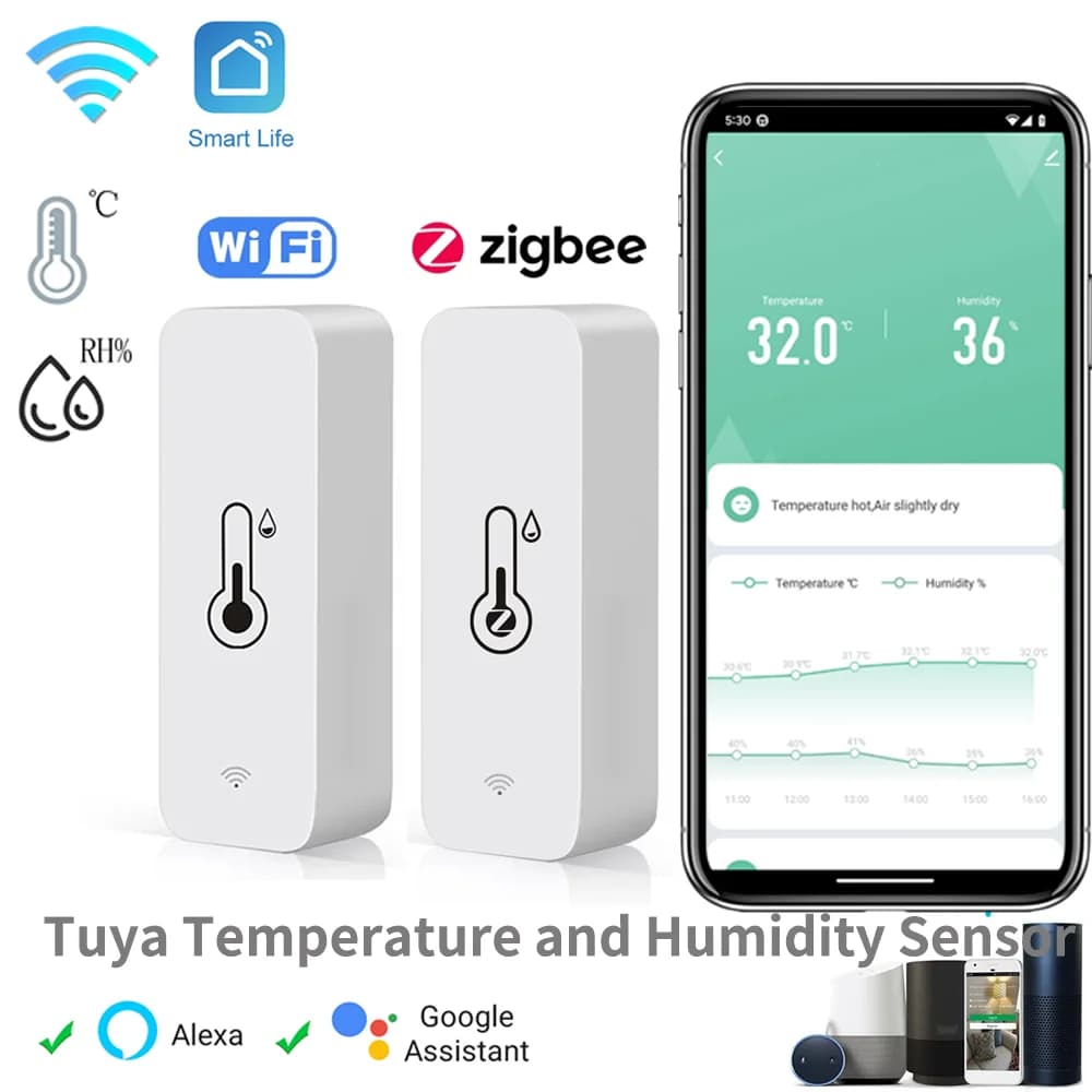 Tuya Zigbee WiFi Sensore di temperatura e umidità APP Monitor remoto per Smart Home var SmartLife Funziona con Alexa Google Assistant