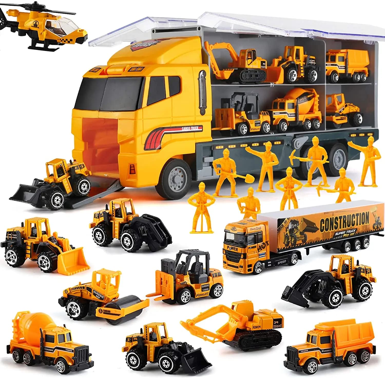 10 in 1 giocattoli da costruzione camion di stoccaggio pressofuso veicolo trasportatore set di auto escavatore autocarro con cassone ribaltabile escavatore terna per regalo per bambini