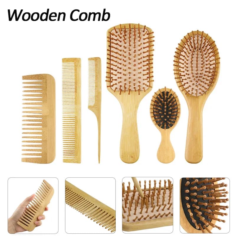 Bamboo Wood Hair Brush Massage Combo scalp massager for hair growth Antistatic smoothing brush Soft shaving brush for children