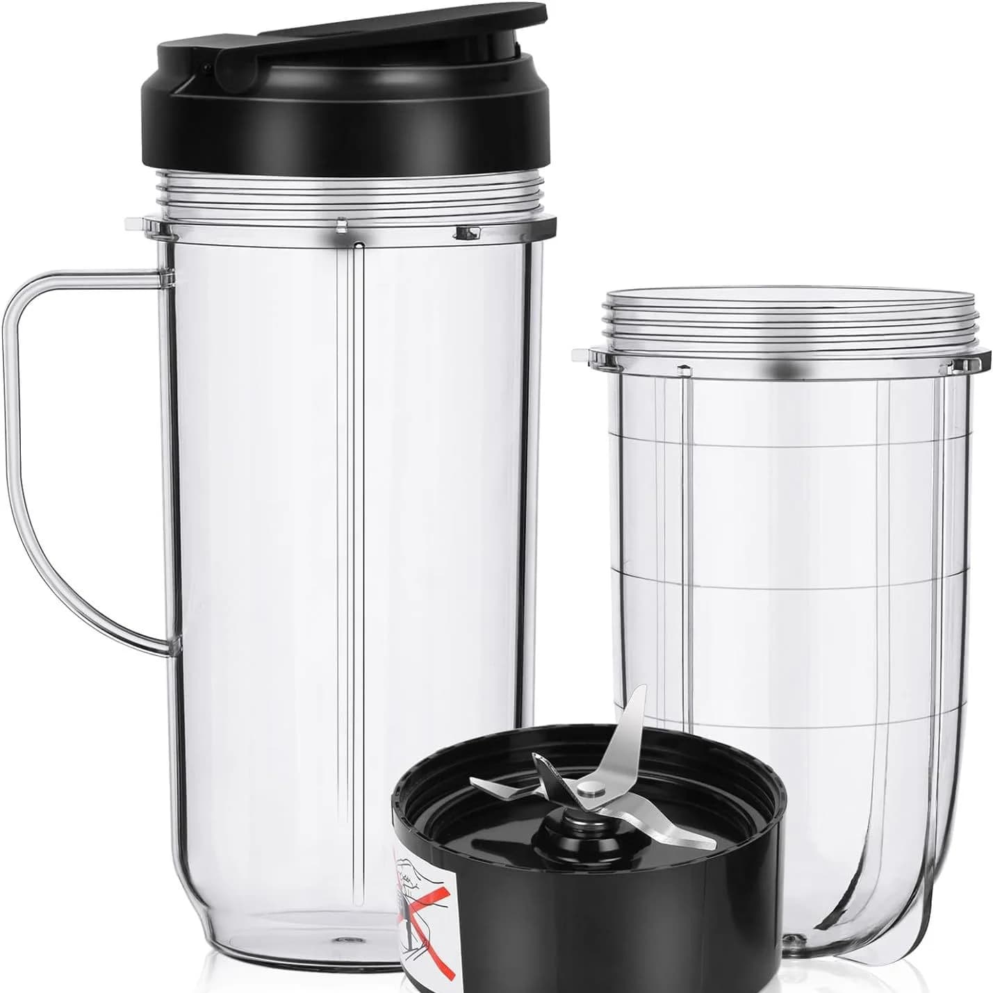 Set of 2 spare glasses for Magic Bullet blender, 22oz high glass with flip-top cover, 250W cross blade spare parts
