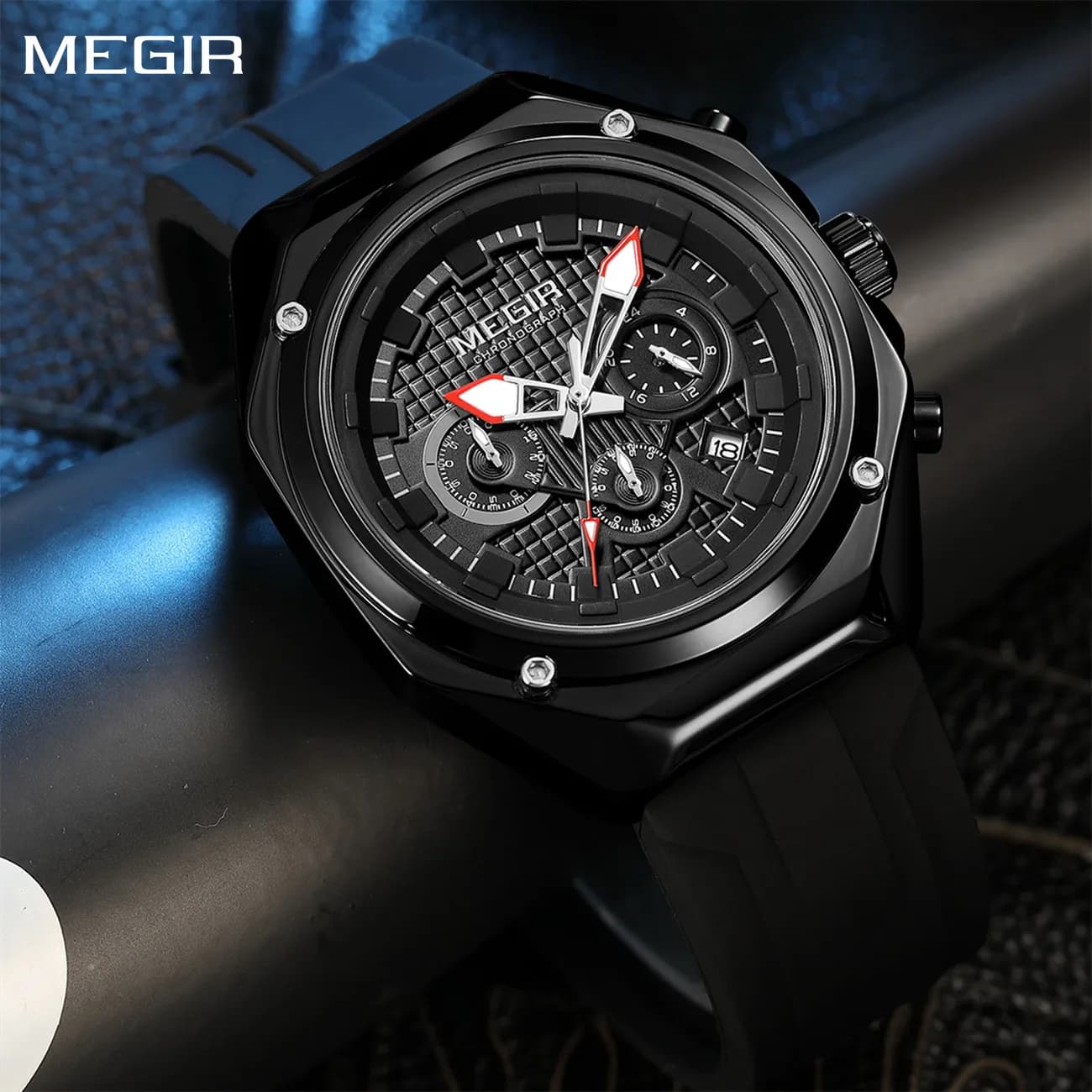 MEGIR Chronograph Silicone Strap Sport Quartz Watches for Men 3ATM Waterproof Calendar Men's Watch Relogio Masculino