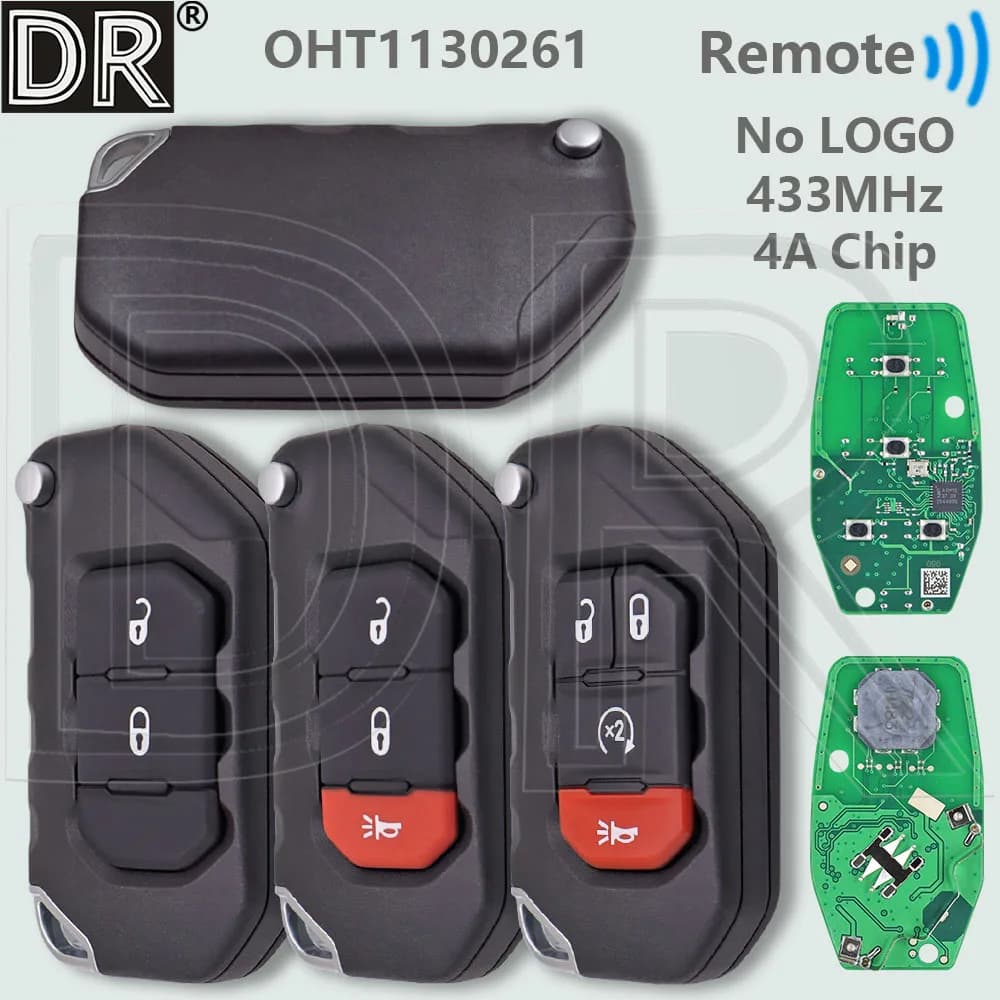 DR OHT 1130261 4A PCF7939M Chip 433 MHz Flip Keyless Go Chiave telecomando per auto 68416784 AA Per Jeep Gladiator Wrangler 2018-2021