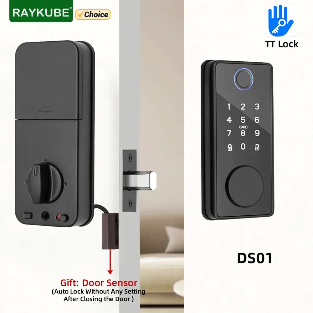 RAYKUBE DS01 BLE TT Lock Smart Fingerprint Bolt with snap lock/sensor key lock key/Password/card/block TT unlock APP