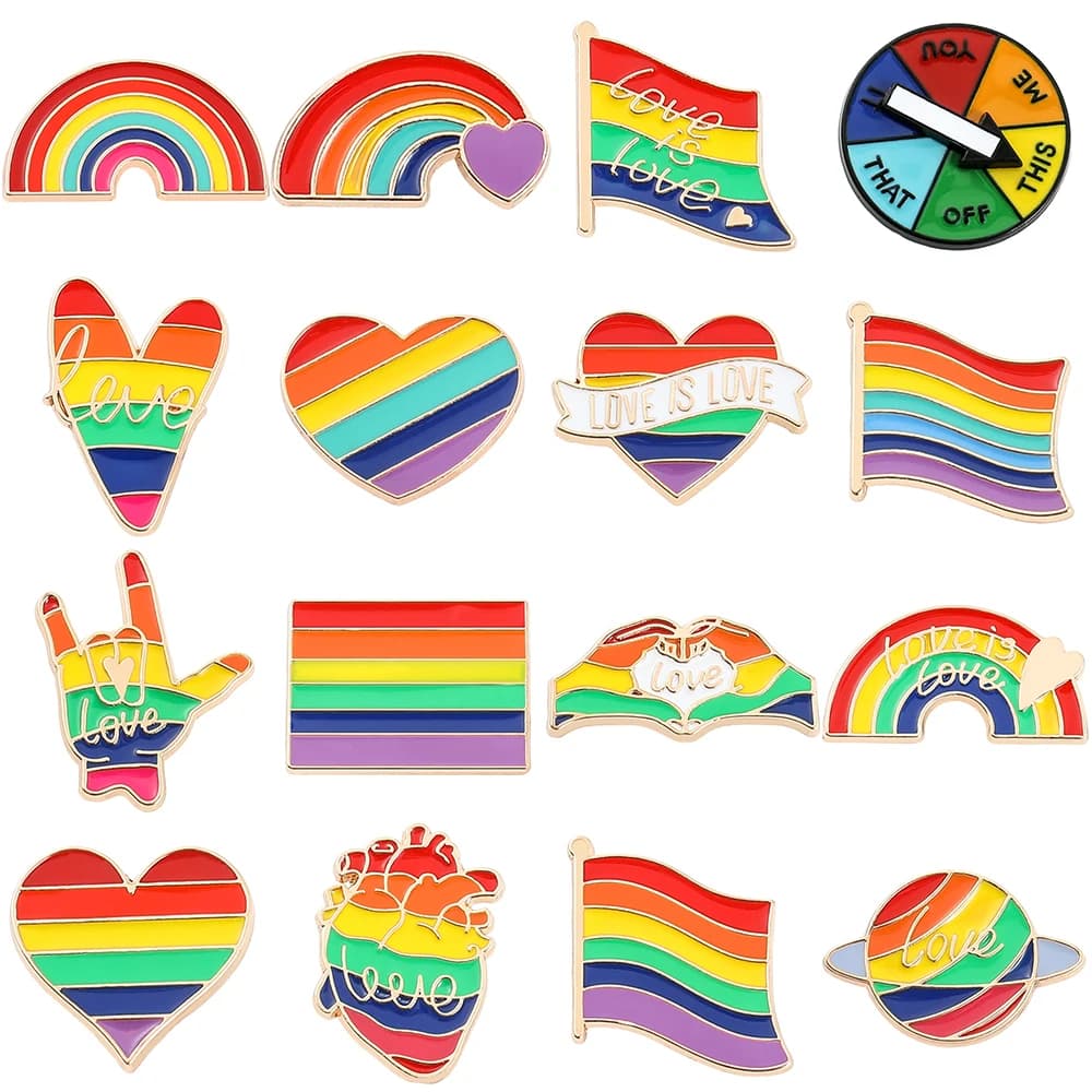 Rainbow Pride Enamel Pins, Love Is Love Lapel Brooch, LGBTQ Flag Heart Rainbow Badge Pins for Backpack Clothes Jewelry Gift