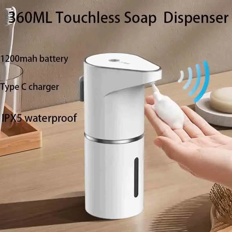 Dispenser automatico di sapone Dispenser di sapone schiumogeno touchless 350ml Dispenser di sapone in schiuma regolabile elettrico ricaricabile USB a 4 livelli