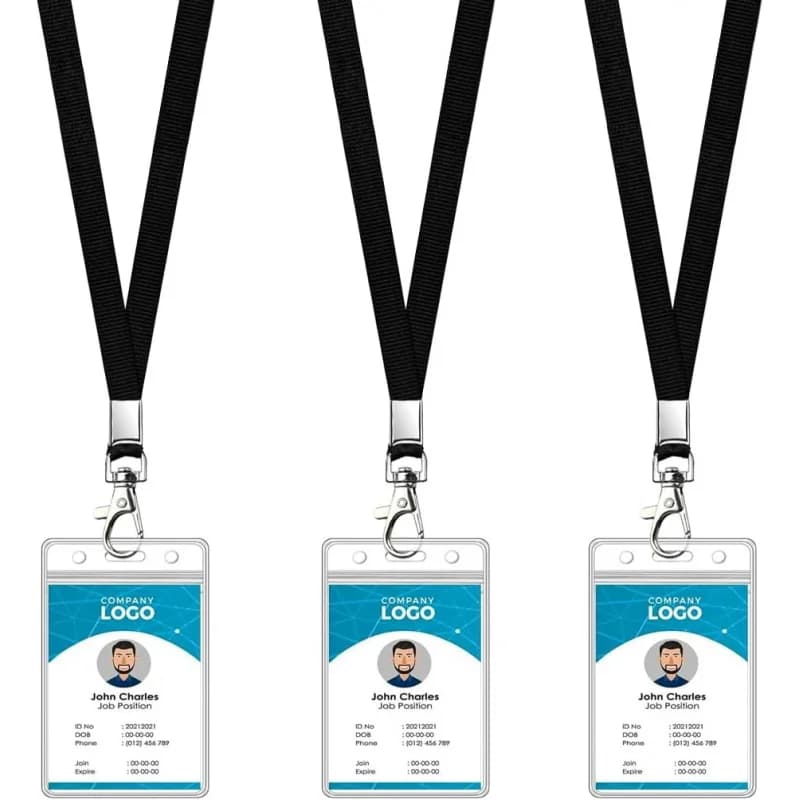 Confezione da 3 cordini da crociera con set porta documenti - Cordino piatto per identificazione con porta badge con nome per carta d'identità verticale trasparente resistente (nero 3)