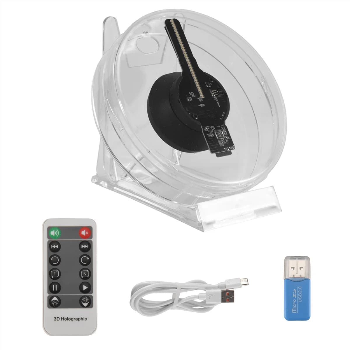 NUOVO Proiettore ologramma ventola 3D Desktop LED Segno Lampada olografica Lettore Display remoto Supporto immagini e video