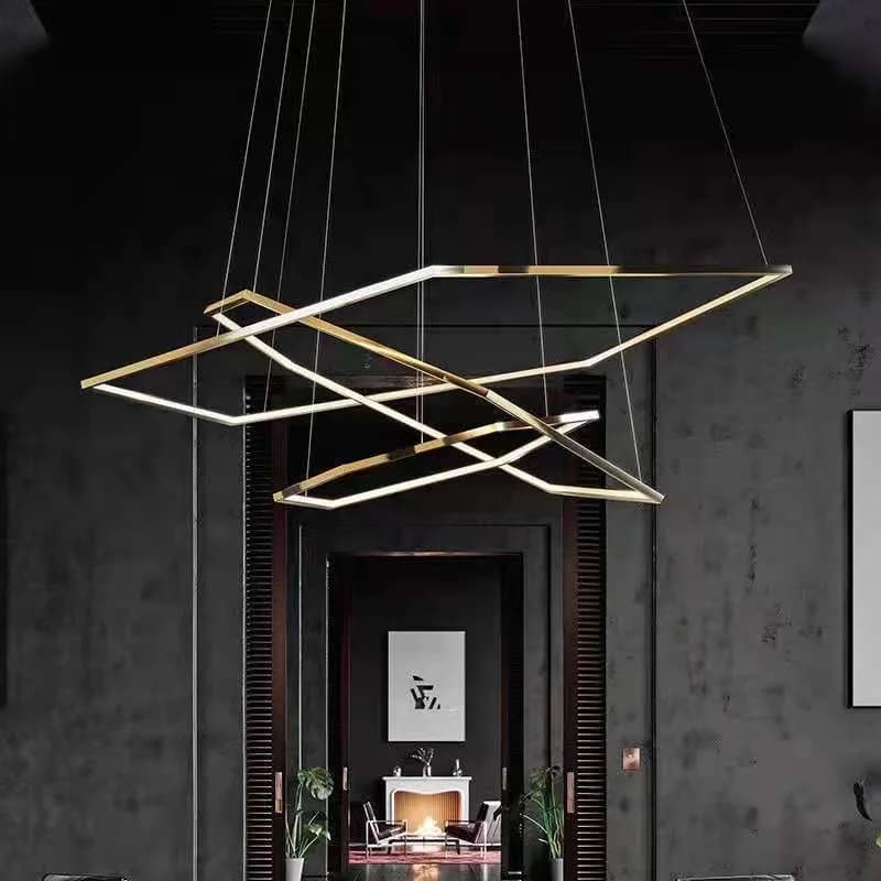 Lampadari esagonali in acciaio inossidabile Lampadari moderni di lusso a LED per soggiorno sala da pranzo lampadari semplici duplex vill