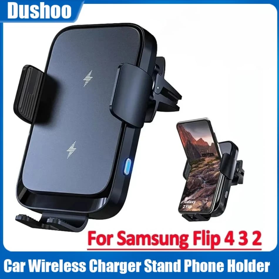 Wireless Car Charger Dual Coil Car Phone Support for Samsung Galaxy Z Flip 5 4 3 S25 S24 iPhone 16 15 Fast charging station