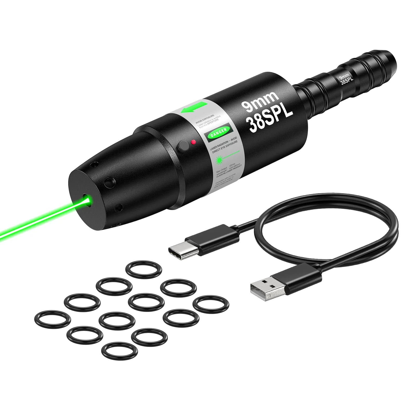 Sistema di addestramento laser rosso/verde a doppio uso 9mm/.38 SPL per tiro a secco con ricarica Type-C, offrendo un allenamento intelligente e pratico.
